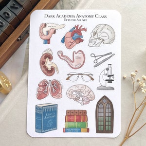Hoja de pegatinas de la clase de anatomía de Dark Academia, pegatinas del diario de balas, pegatinas del planificador