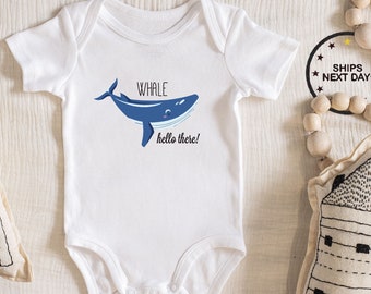 WHALE Hello There! Baby Bodysuit Baby boy girl unisex Clothes New pregnancy announcement baby shower gift idea Bodysuit 242