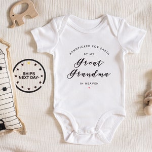 Hand picked for earth by my great grandma in heaven Baby Bodysuit, Baby Clothes bodysuit prefect baby shower gift 101