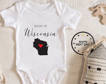 Made In Wisconsin Baby Bodysuit, Baby boy girl unisex Clothes baby shower gift idea Bodysuit 111.49