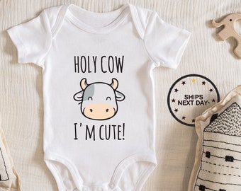 Holy cow, I&#39;m cute! Baby Bodysuit Baby boy girl unisex Clothes New pregnancy announcement baby shower gift idea Bodysuit 203