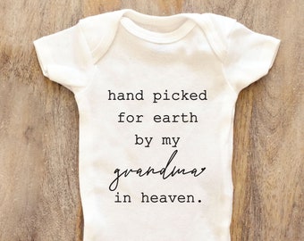 Hand picked for earth by my grandma in heaven Baby Bodysuit, Baby Clothes bodysuit prefect baby shower gift 117