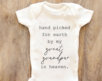 Hand picked for earth by my great grandpa in heaven Baby Bodysuit, Baby Clothes bodysuit prefect baby shower gift 117
