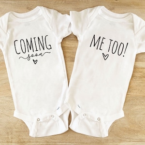TWINS Pregnancy Announcement Coming Soon Bodysuit Baby boy girl unisex Clothes New pregnancy announcement baby shower gift idea Bodysuit 175