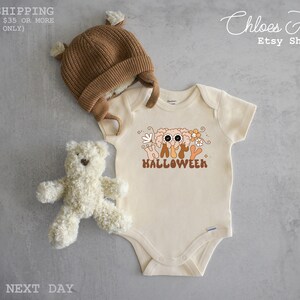 happy halloween Bodysuit Retro Halloween Kids Shirt and Bodysuit Cute Fall Natural Toddler Tee 262