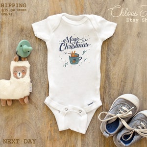 Magic Christmas Bodysuit Retro Christmas t-shirt tee Cute Winter Natural Baby Bodysuit 284