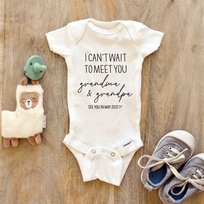 I can't wait to meet you grandpa and grandma see you soon Baby Bodysuit, Baby Clothes bodysuit prefect baby shower gift 125 image 1