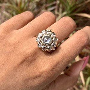 Breathtaking 1.32 Carat Rose Cut Diamond Engagement Ring Art Deco Inspired Flower-like design in 18K Gold