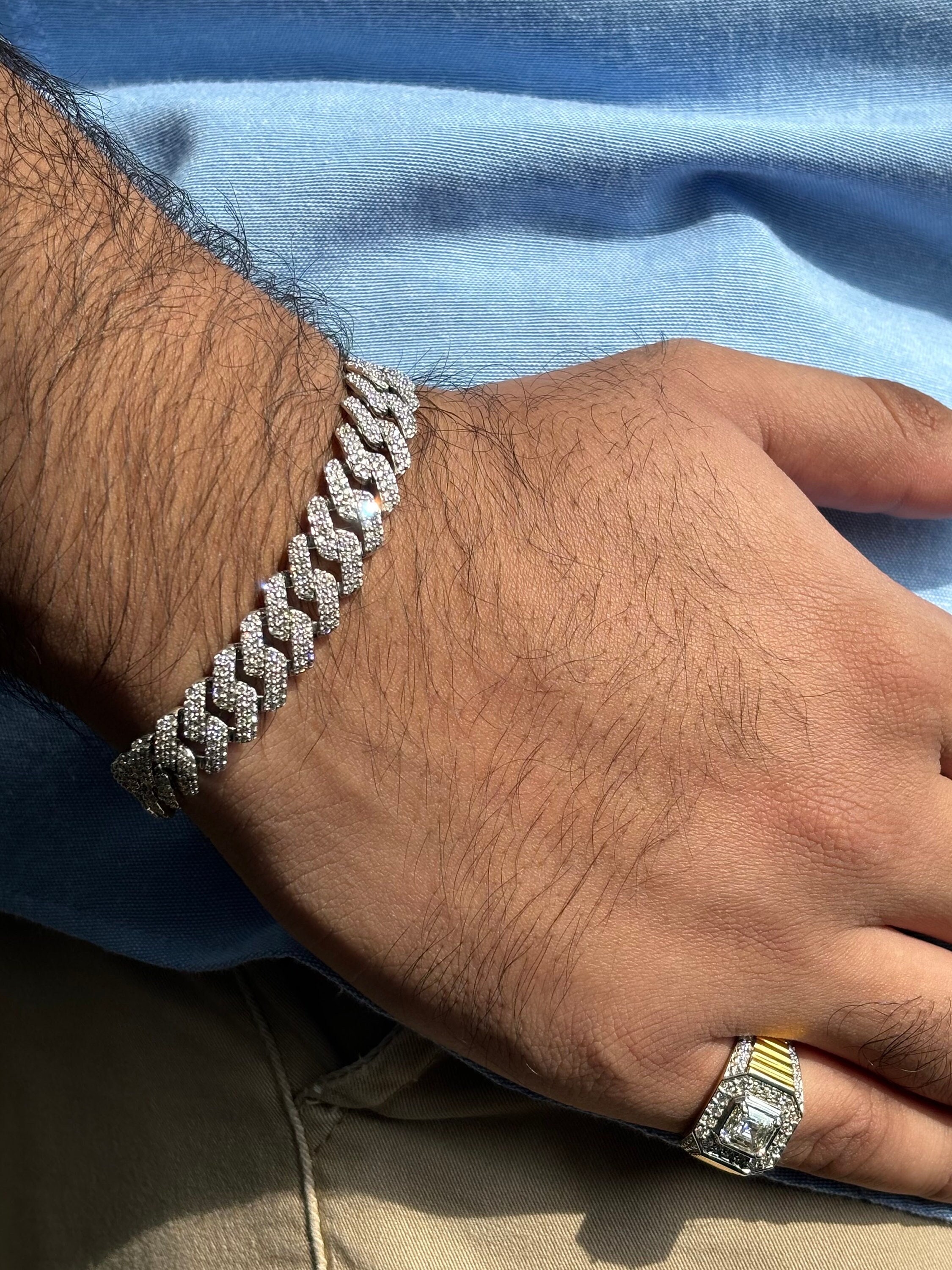 Carat Natural Diamond Cuban Bracelet for Men in 10K White Gold