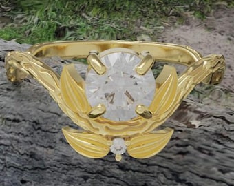 Moissanite Twig Ring, Sterling Silver Leaf and Vine Anniversary Ring