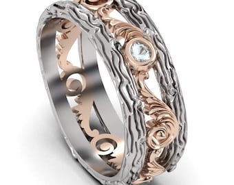 Anillo de ramita de aguamarina: alianza de plata de ley inspirada en la naturaleza