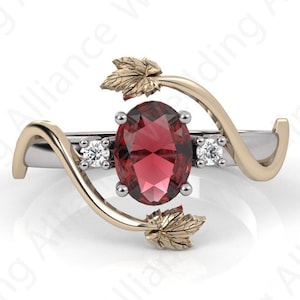 Dainty Branch and Leaves Garnet Ring, Tree Branch Ring, Delicate vine ring Flower on the twig ring Wild nature inspire ring Stackable Ring,