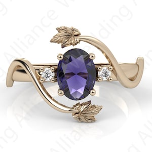 Dainty Branch and Leaves Iolite Ring, Delicate vine ring, Tree Branch Ring, Twig Ring, Wild nature inspire ring, Stackable Ring