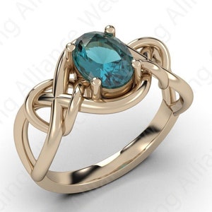 London Blue Topaz Celtic Wedding Rings Twilight Ring Promise Ring Irish Rain Celtic Ring Trinity Knot, Scottish Irish Jewelry Bridal Ring