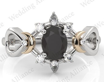 Black Onyx Engagement Ring, Triple Moon Ring, Black Onyx Wedding Ring, Celestial Ring, Gothic Ring, Witch Ring Women, Black Infinity Ring