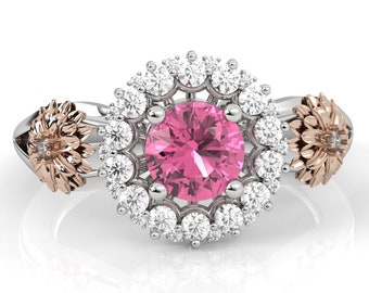 Vintage Pink Tourmaline Engagement Ring: Art Deco Floral Sterling Silver