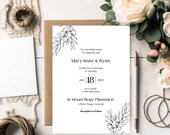 Canva Wedding Invitation, Wedding Invitation with Olive Branch, Wedding RSVP Card, Wedding Details Card, DIY Wedding Invitation