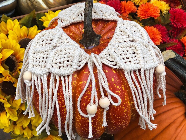 Macrame Candle and Pumpkin Cover \u201cBasketweave\u201d 100/% Organic Cotton Thanksgiving Decor Halloween Decor Xmas Decor Candle Accessory