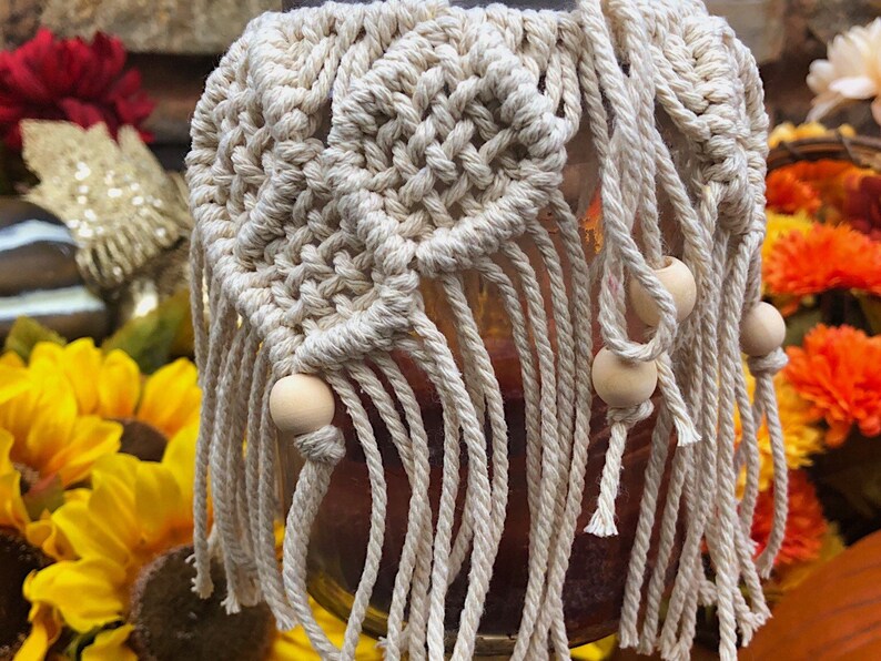 Macrame Candle and Pumpkin Cover \u201cBasketweave\u201d 100/% Organic Cotton Thanksgiving Decor Halloween Decor Xmas Decor Candle Accessory