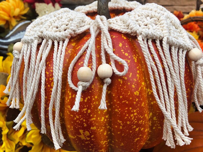Macrame Candle and Pumpkin Cover \u201cBasketweave\u201d 100/% Organic Cotton Thanksgiving Decor Halloween Decor Xmas Decor Candle Accessory