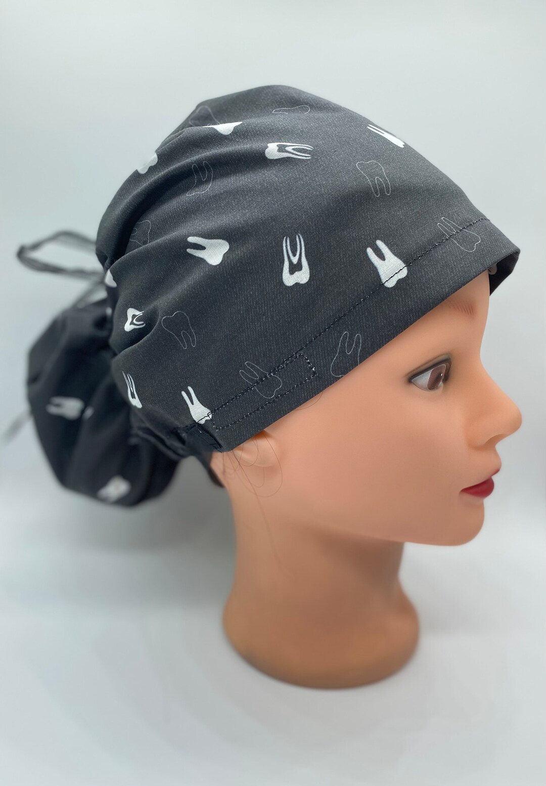 Black Dental Scrub Cap With Teeth Dental Hygienist Scrub Cap Etsy