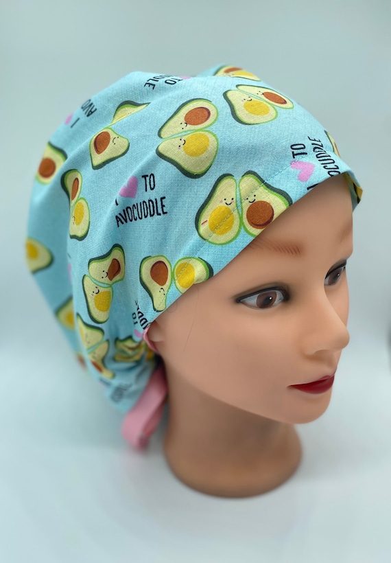 Euro Avocado scrub cap, nurse scrub cap with buttons, womens scrub cap, full coverage valentine scrub cap, surgical scrub cap, nurse hat