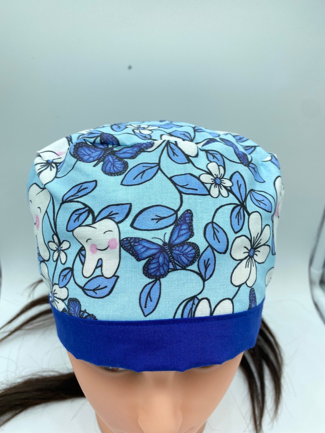 Blue personalized dental scrub cap with buttons womens Etsy