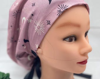 Celestial Moon & Star Scrub Cap: Halloween Nurse Hair Cover