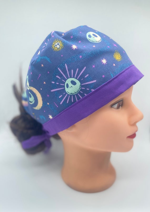 Jack skellington scrub cap, Halloween scrub cap with buttons, surgical Halloween cap, holiday scrub cap, nurse scrub cap
