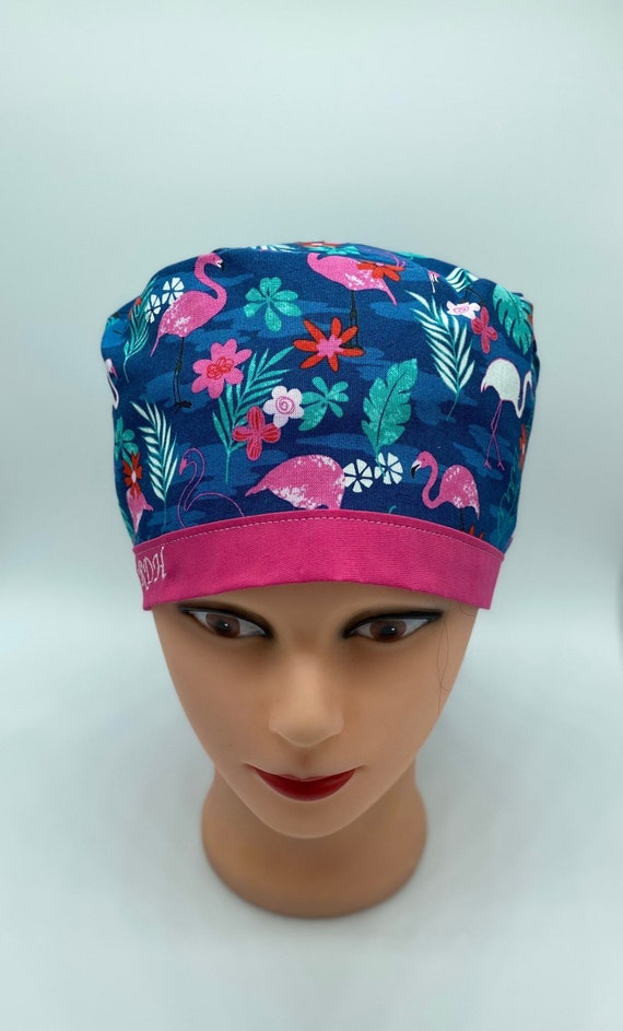 Flamingo scrub cap, dental hygienist scrub cap, Nurse cap, womens scrub cap, nurse scrub cap, hair covering, personalization scrub cap