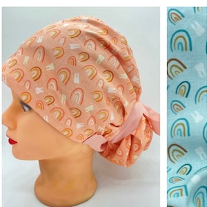 Sky blue bonnet scrub cap, ponytail scrub cap with buttons, dental boho scrub cap, womens scrub cap, dental cap, dental assistant gift