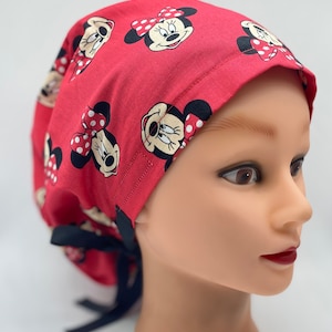 Mini mouse scrub cap with buttons, Disney inspired Nurse scrub hat, womens nurse cap, mini mouse themed  scrub cap, surgical cover