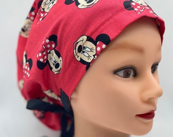 Mini mouse scrub cap with buttons, Disney inspired Nurse scrub hat, womens nurse cap, mini mouse themed  scrub cap, surgical cover