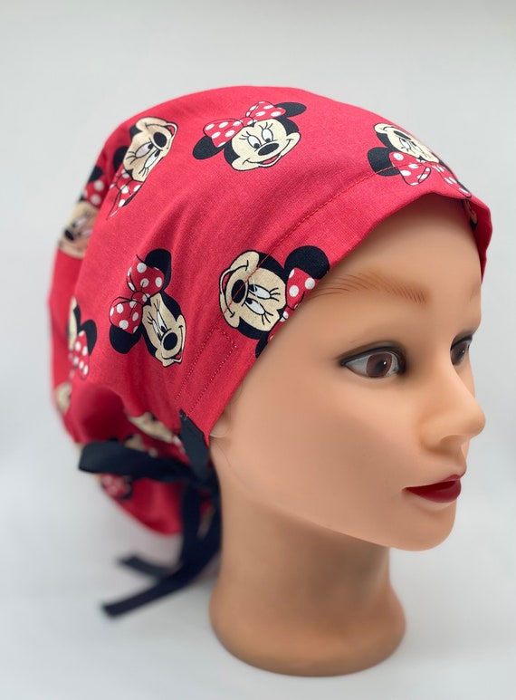 Mini mouse scrub cap with buttons, Disney inspired Nurse scrub hat, womens nurse cap, mini mouse themed  scrub cap, surgical cover