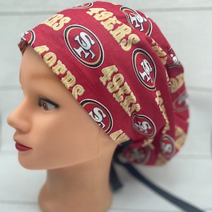 49ers Euro scrub cap for women, unisex scrub cap, nfl scrub cap, football scrub cap, medical scrub cap with buttons, nurses surgical cap