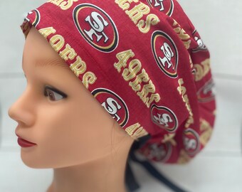 49ers Euro scrub cap for women, unisex scrub cap, nfl scrub cap, football scrub cap, medical scrub cap with buttons, nurses surgical cap