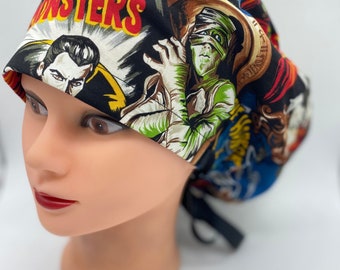 Gorro quirúrgico europeo de Halloween con botones, Drácula, Hombre Lobo, Frankenstein, Momia, gorro quirúrgico con botones, cubrecabellos navideño para mujer.