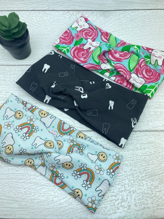 Wide Dental headband with buttons, twist headband, teeth headband, dental assistant gift, dental hygiene gift, tooth headband, boho headband
