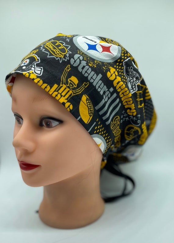 Pittsburgh Steelers Euro scrub cap, scrub cap for women, scrub cap with buttons, bonnet nurse surgical cap, womens hair cover
