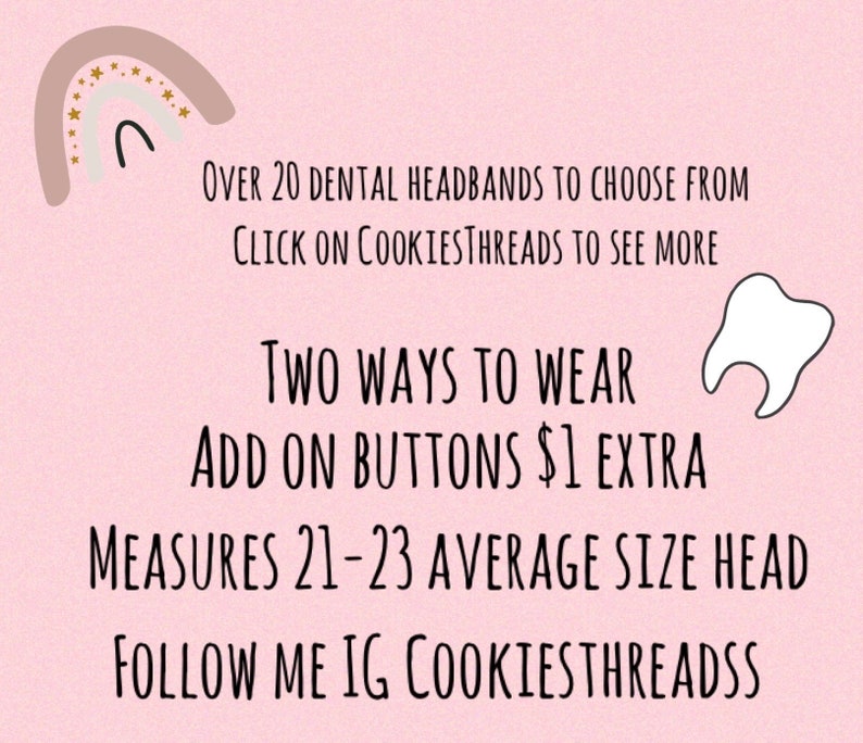 Boho Dental Headband with Buttons: Rainbows and Teeth Print image 10