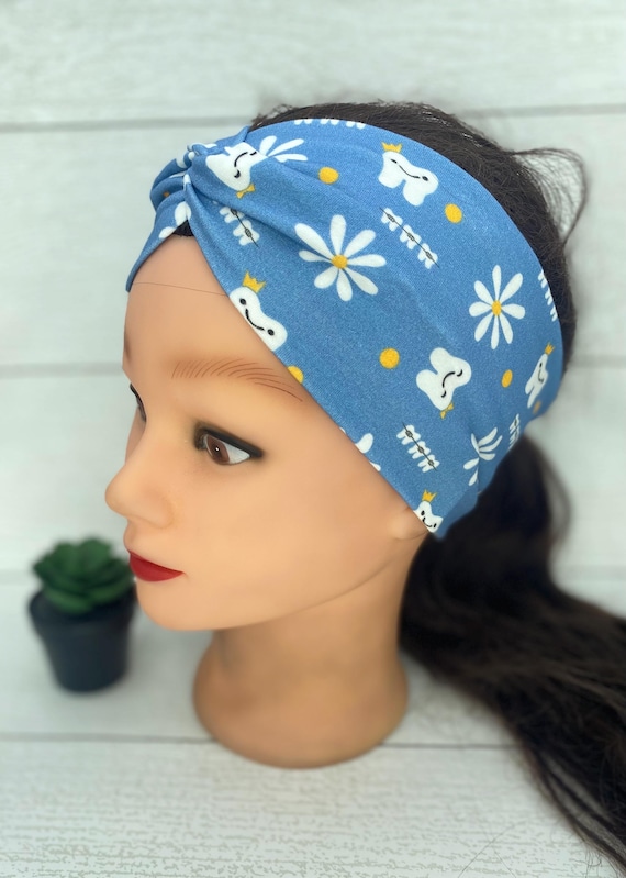 Dental Daisy twist headband with buttons, dental assistant teeth headband, dental hygienist gift, dental tooth headband, flower headband