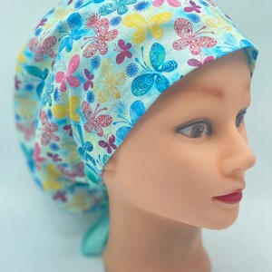 Butterfly scrub cap, nurse scrub cap with buttons, euro scrub cap, ponytail scrub cap, nurse hat, dental hygienist scrub cap