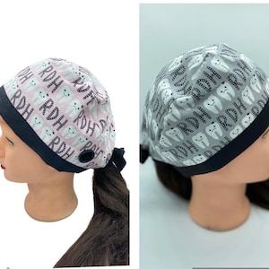 Personalized RDH Scrub cap with buttons, dental graduation gift, womens dental scrub cap, tooth scrub cap, dental hygienist gift,
