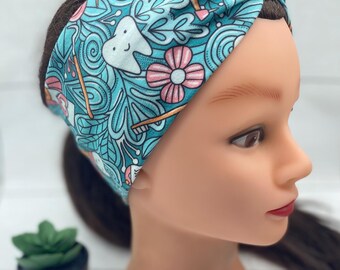 Dental Twist Headband with Buttons: Wide Cotton Spandex Band