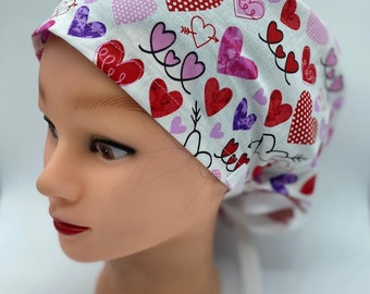 Gorro quirúrgico Euro Valentines, gorro quirúrgico de enfermera con botones, gorro quirúrgico con corazones, gorro quirúrgico de cobertura total, protector capilar médico para mujer