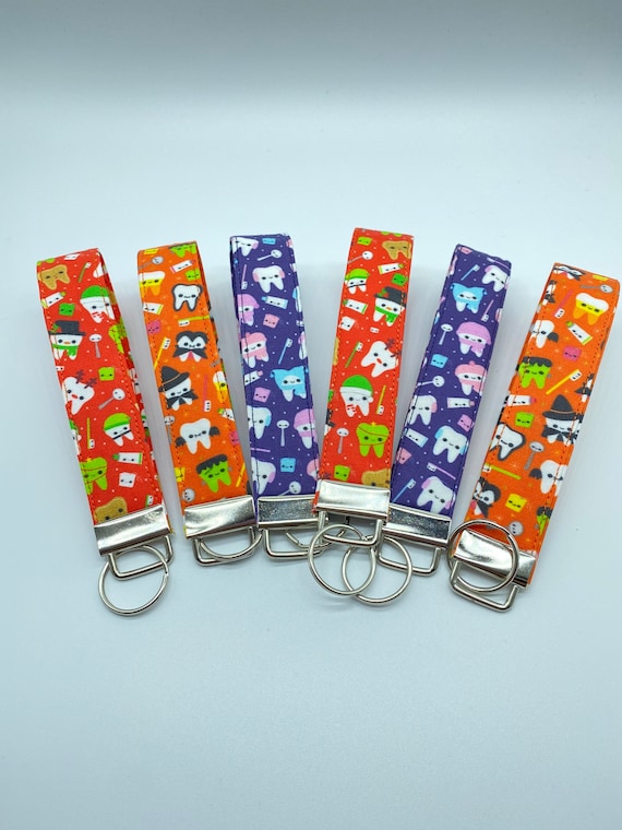 Halloween dental keyfob wristlet, dental assistant gifts, dental gift, dental keychain, hygienist gift, Xmas teeth keychain, dental lanyard,