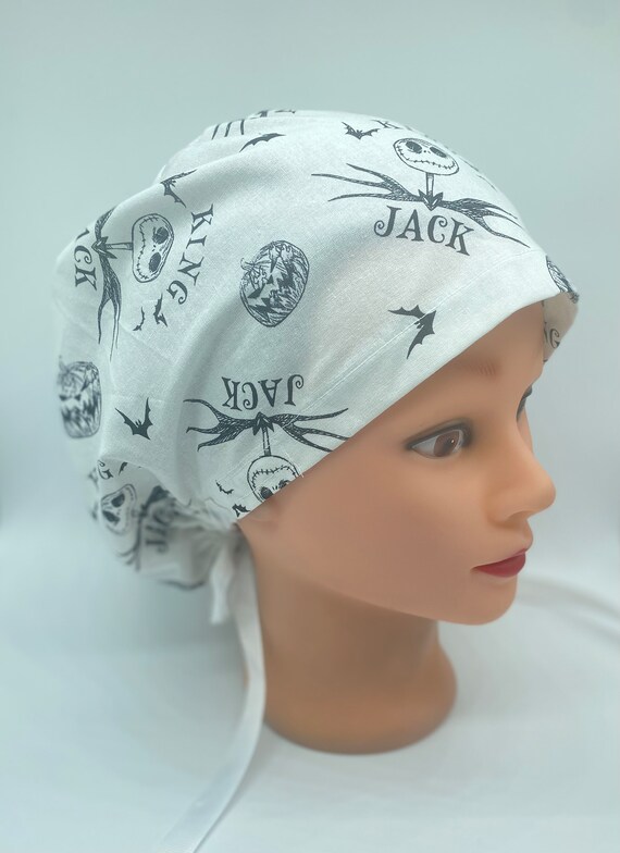 Jack skellington euro scrub cap with buttons, pumpkin Jack scrub cap, nurse Halloween scrub cap, holiday scrub cap, medical cover