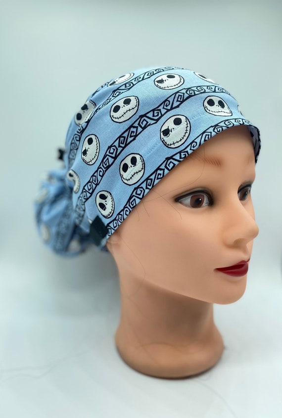Nightmare before Christmas scrub cap with buttons, nurse scrub Cap, jack Halloween scrub cap, holiday scrub cap, pumkin king scrub cap