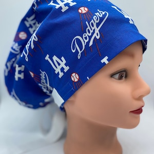 Dodgers euro scrub cap with buttons, Dodger scrub cap, womens scrub cap, LA Dodgers scrub hat, nurses hat