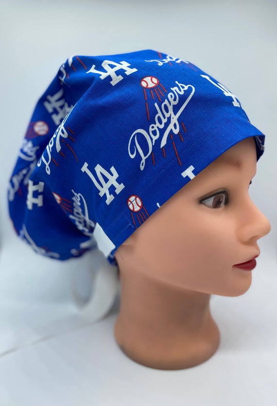 Dodgers euro scrub cap with buttons, Dodger scrub cap, womens scrub cap, LA Dodgers scrub hat, nurses hat